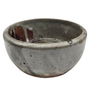 Studio Pottery Handthrown Stoneware Bowl Gray Brown Abstract Drip Wabi Sabi 4.5"